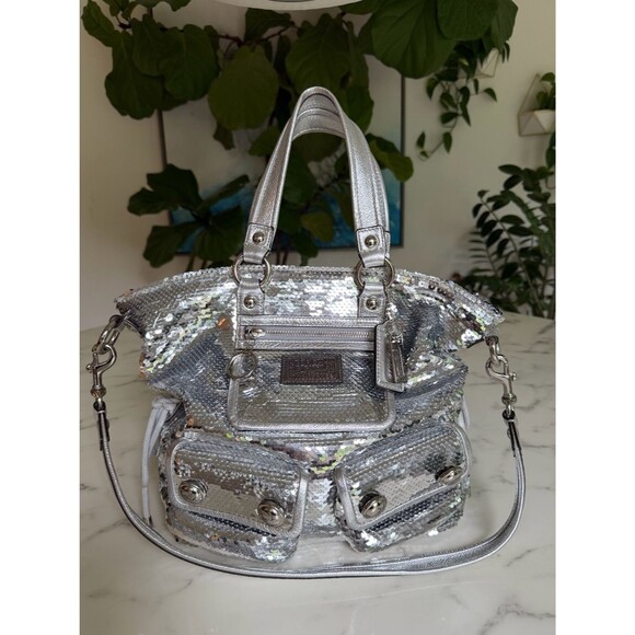 Coach Handbags - Coach Limited Edition Poppy Sequin Spotlight Tote Shoulder Bag 13821 Silver Y2K